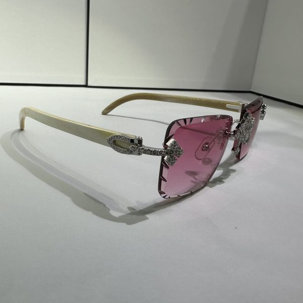 VVS Moissanite luxury icedout glasses White gold cross pink lenses