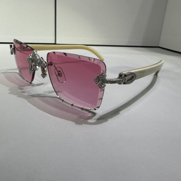 VVS Moissanite luxury icedout glasses White gold cross pink lenses